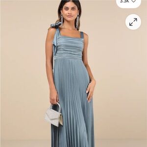 Lulu's Slate Blue Pleated Maxi Dress